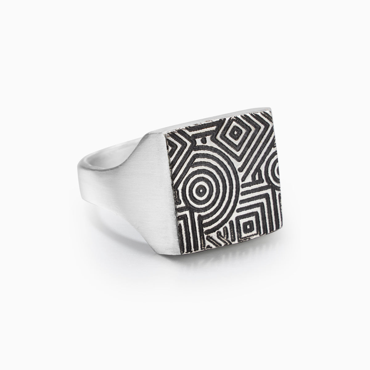 Geom Etched Silver Signet Ring